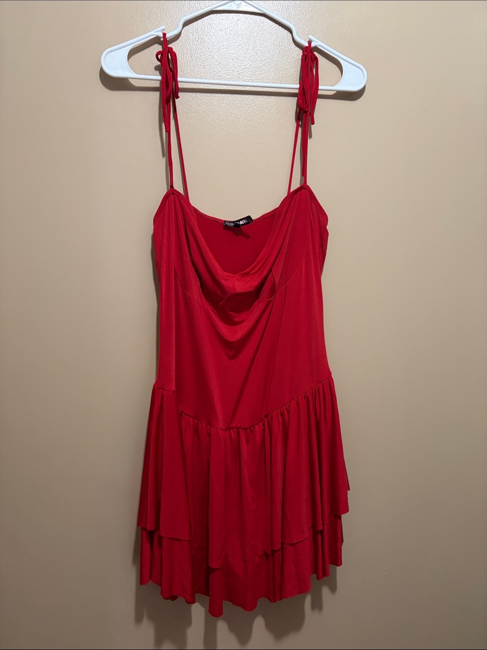 Red Tie-Shoulder Tiered Mini Dress
